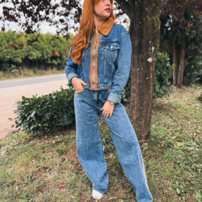 Jeans bords camel 27158