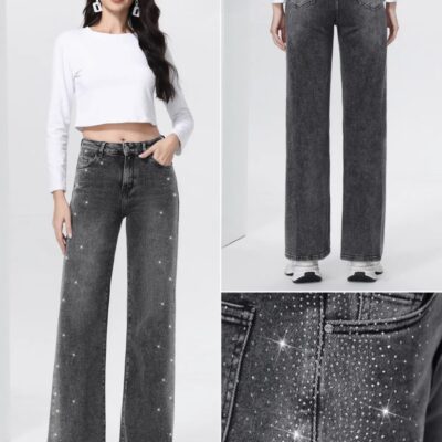 Jeans gris strass 27234