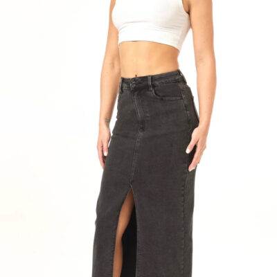 jupe gris foncé lonque en jeans 27342