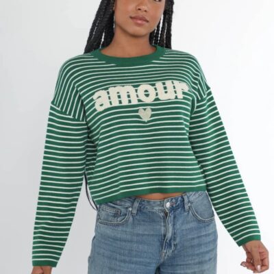 Pull ligné vert 27462