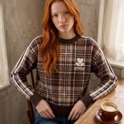 Pull carreaux amour 27989